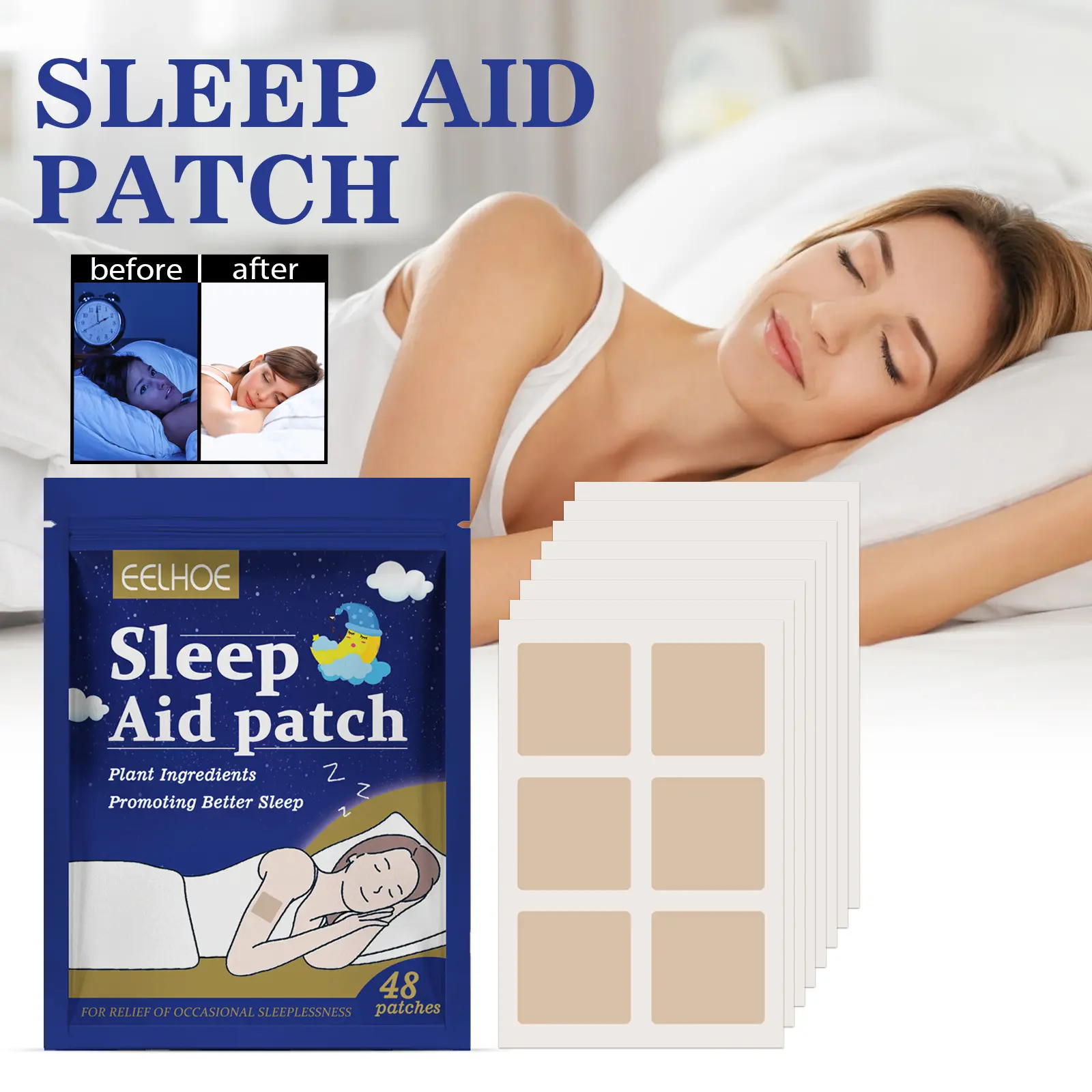 【48 PSC】Sleep Aid Patches, Herbal Sleep Support Patch for Better Rest, Overnight Relaxation Patch with Lavender & Mint, Easy-to-Use Adhesive Sleep Patches for Home, Travel & Bedtime
