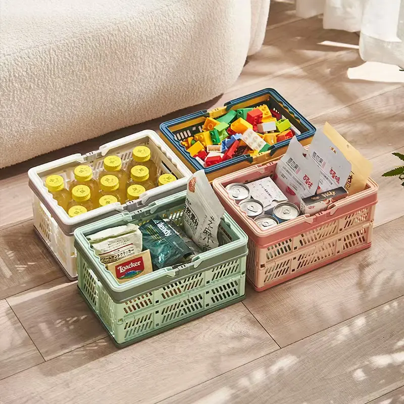 Portable folding basket - outdoor picnic basket - supermarket snack shopping basket - miscellaneous storage basket - desk storage box - stackable