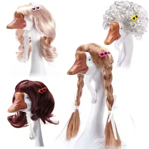 4 Pcs Porch Goose Wigs with Hair Clips - Cute Braid Wig Accessories | Fits Lawn Goose Statues | Outdoor Garden Patio Yard Decor