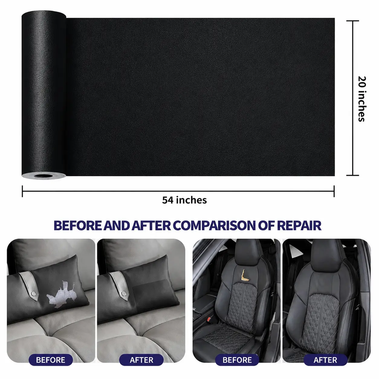 20x54 in (50x137cm) Waterproof Self-Adhesive PU Leather Repair Patch, Household Sofa Furniture Refurbish DIY Fix Sticker for Fabric Repairs, Repairing