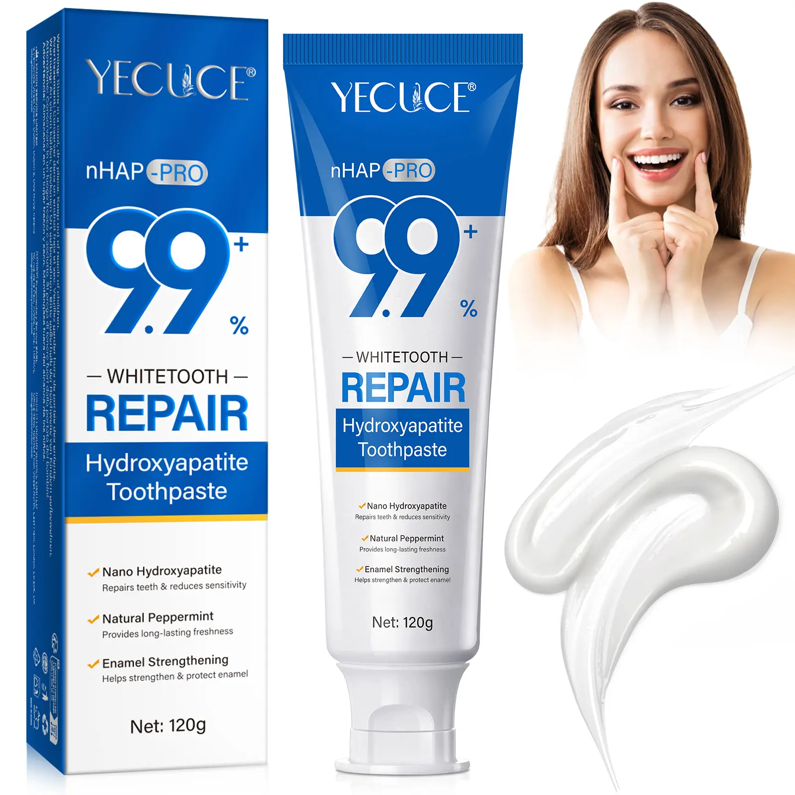 Yecuce Toothpaste 120g, Niacinamide & Peppermint Flavor, Fresh Breath, Removes Plaque, Oral Brightening, Oral Care Balm, Single Pack, Back to School Essentials, Gentle Effective Toothpaste, Dental Care Toothpastes, Sensitive Toothpaste