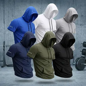 3-pack men’s casual athletic wear: solid-color short-sleeve T-shirt, drawstring hooded sweatshirt, and a multifunctional active top that is cool, breathable, quick-drying, soft, and comfortable—suitable for gym workouts, running, cycling, fishing, basketb