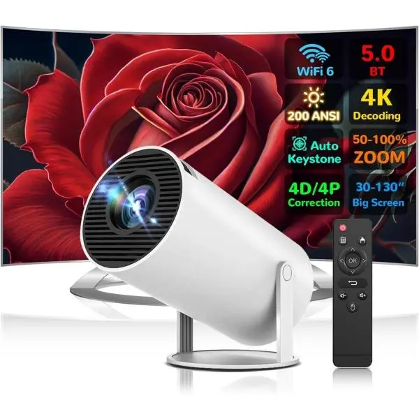 Pro 4K Smart Movie Projector - WiFi & Bluetooth, DLP, HDMI, White, Transform Any Room into a Home Theater, Ultra HD Audio Portable Automatic Connection Noise Wireless