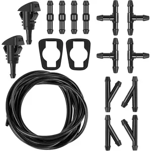 Windshield Washer Hose Kit, 5M Washer Fluid Hose with 12 Pcs Connectors, 2 Fan Nozzles, 2 Rubber Gaskets, Connect Car Water Pump and Nozzles, Suitable for Most Car Windshield Tubing