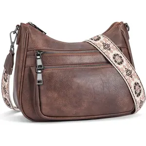 Crossbody Bags for Women Leather Purse Trendy Multi Pocket  Handbags with Adjustable Guitar Strap