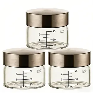 Glass Food Storage Meal Prep Containers Set of 3, Sealed Stainless Steel Lids, Capacity Measurement Lines, Kitchen Organizer, Reusable Durable Glass
