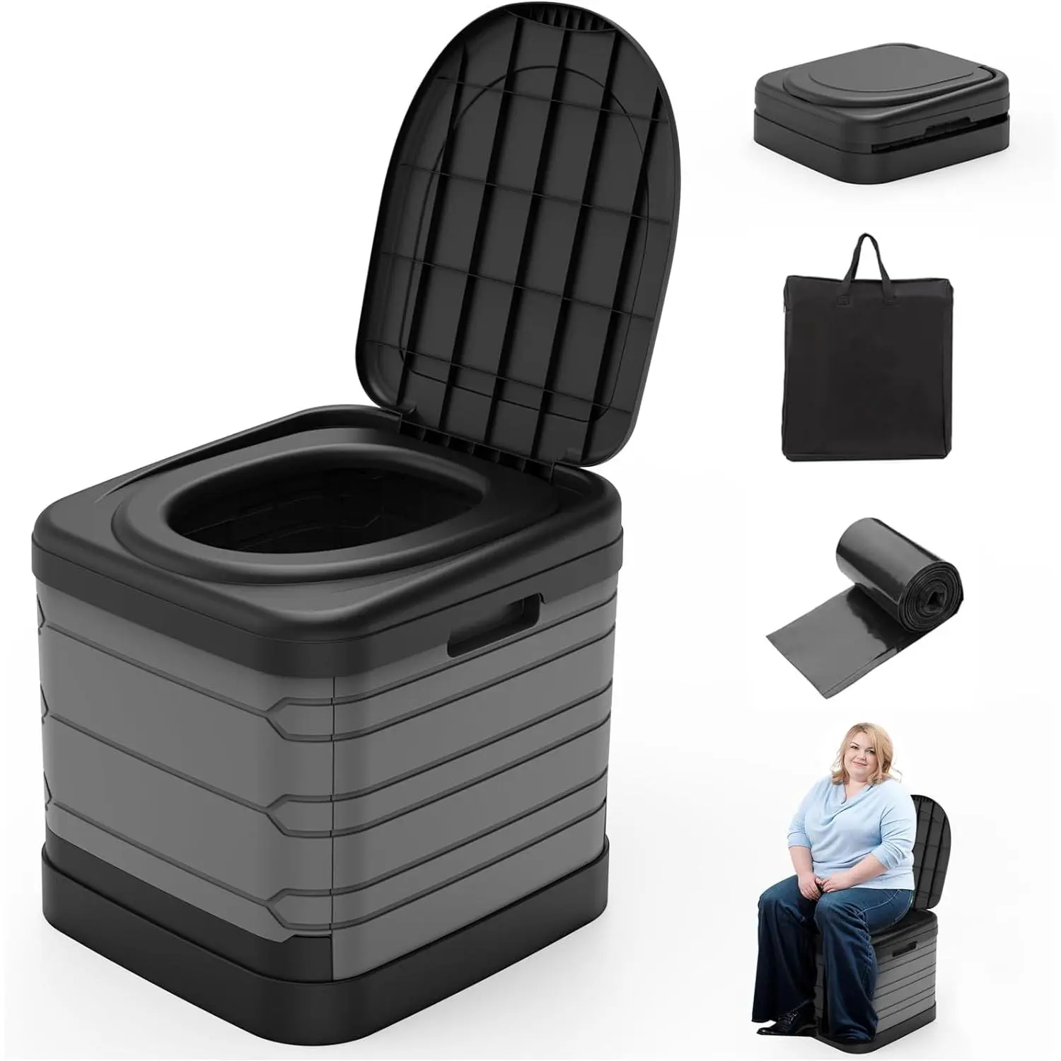 XXL Portable Toilet for Adults, Upgraded Camping Toilets Collapsible Toilet Extra Large 16.7-inch High Porta Potty for Camping Outdoor Activities and Travel, 18.1'’*16.7''*16.7''