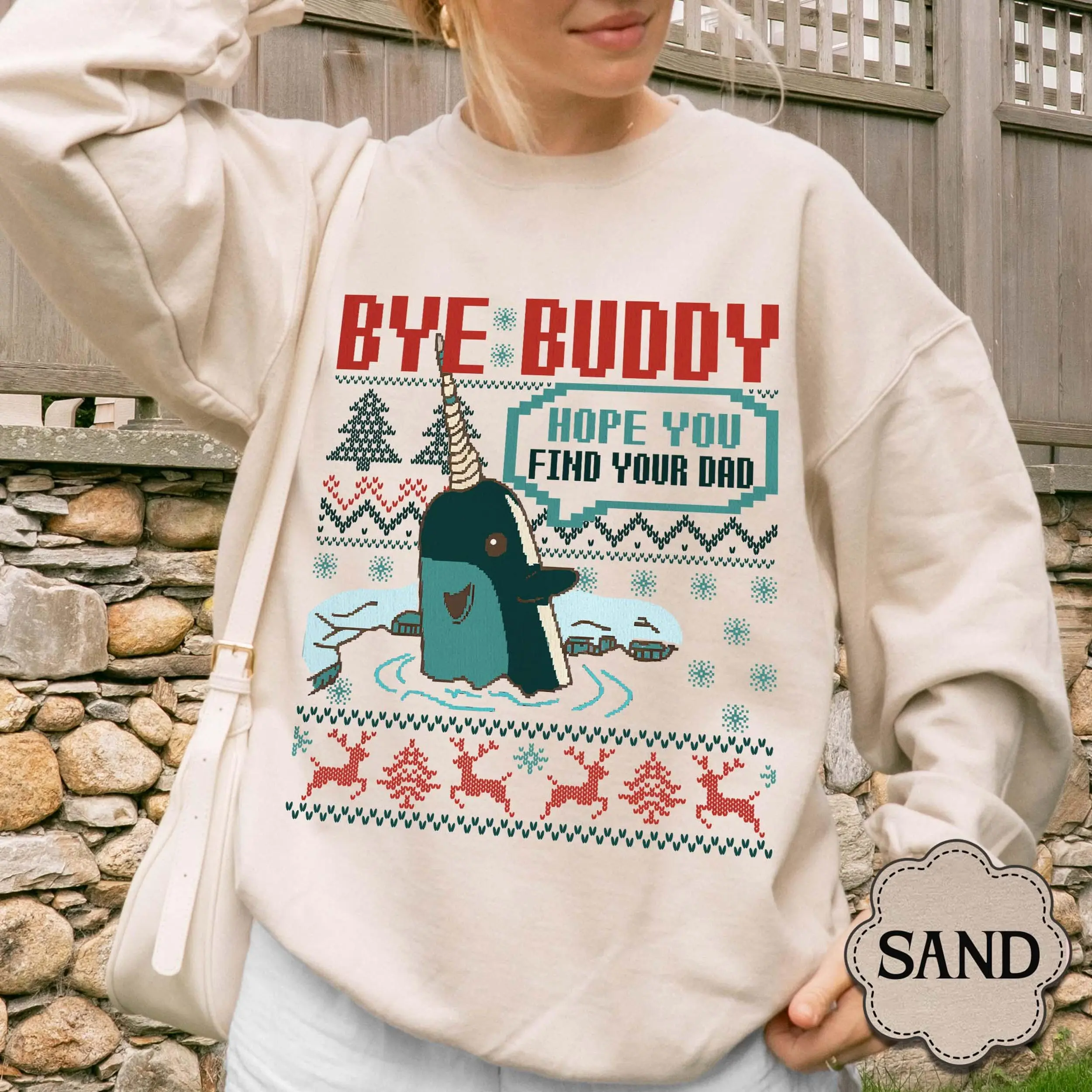 Bye Buddy Hope You Find Your Dad Ugly Sweatshirt, Christmas Movie Ugly Sweater, Buddy Narwhal Xmas Shirt, Christmas Classic Movie,Whale Gift TrueFlow107