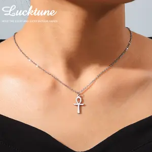 Lucktune Ankh Cross Egyptian Amulet Necklace Stainless Steel Key of Life Symbol Crucifix ankh Necklace Women Religion Jewelry