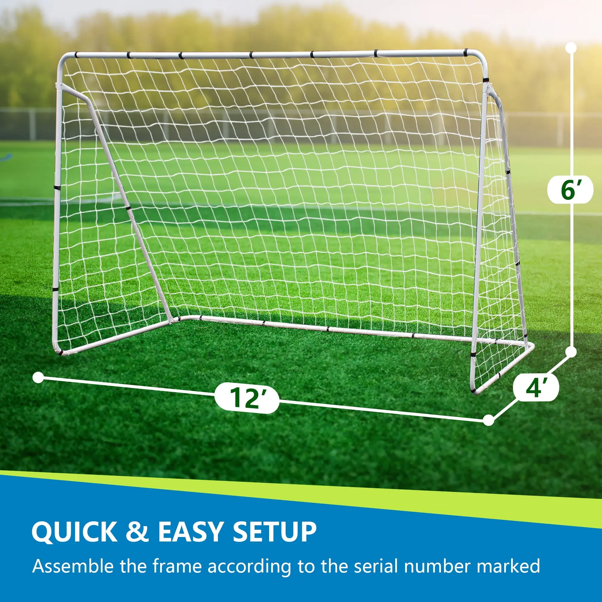 Zeny Portable Soccer Goal Net, 6x4'/12x6'/18x7'/24x8' Youth Size Weather-Resist Steel & Nylon Frame, Stake-Included Football Accessories, Secure-Fit Backyard Soccer Training Equipment for Kids Outdoor Use