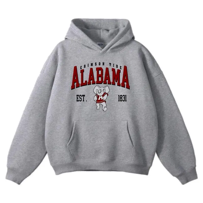 Crimson & Grey Elephant Spirit Hoodie, Vintage College Football-Inspired Pullover, Game Day Unisex Sweatshirt