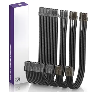 16AWG PSU  Extension Kit, Sleeved Custom Mod GPU PC Audio Video Power  Soft Braided Cables with Comb Kit, 24P/8P to 6+2P/ 8P to 4+4P 30CM