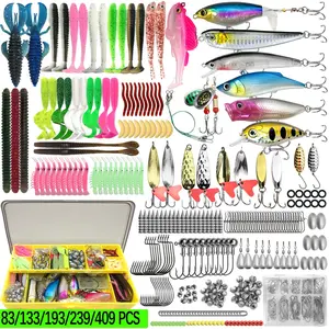 Complete Fishing Lure Set, Includes Spinner Baits, Rotating Lures, Soft Bait, Treble Hooks, Plastic Worms, Fish Hooks, Lead Weights