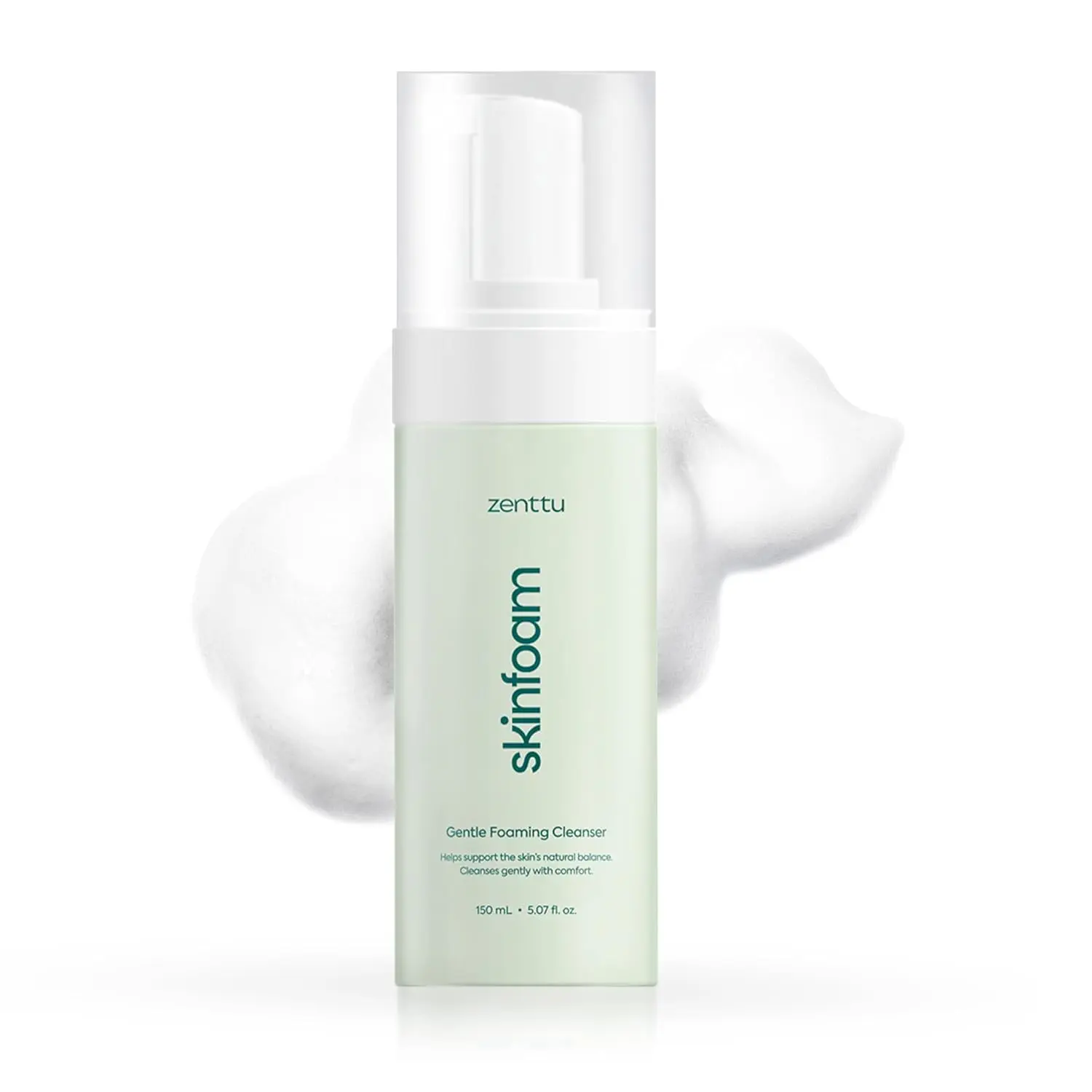 Zenttu Skinfoam Centella Ceramide Cleansing Foam | Korean Face Wash for Sensitive Skin | Ceramide NP + Panthenol Barrier Support | Dermatologically Tested PII 0.00 | 5.07 fl oz