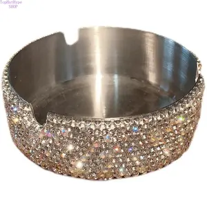 Diamond-Encrusted Stainless Steel Ashtray - Light Luxury Creative Round Windproof Smoking Accessory, Multifunctional Stylish Premium Durable Room Decor for Home & Office