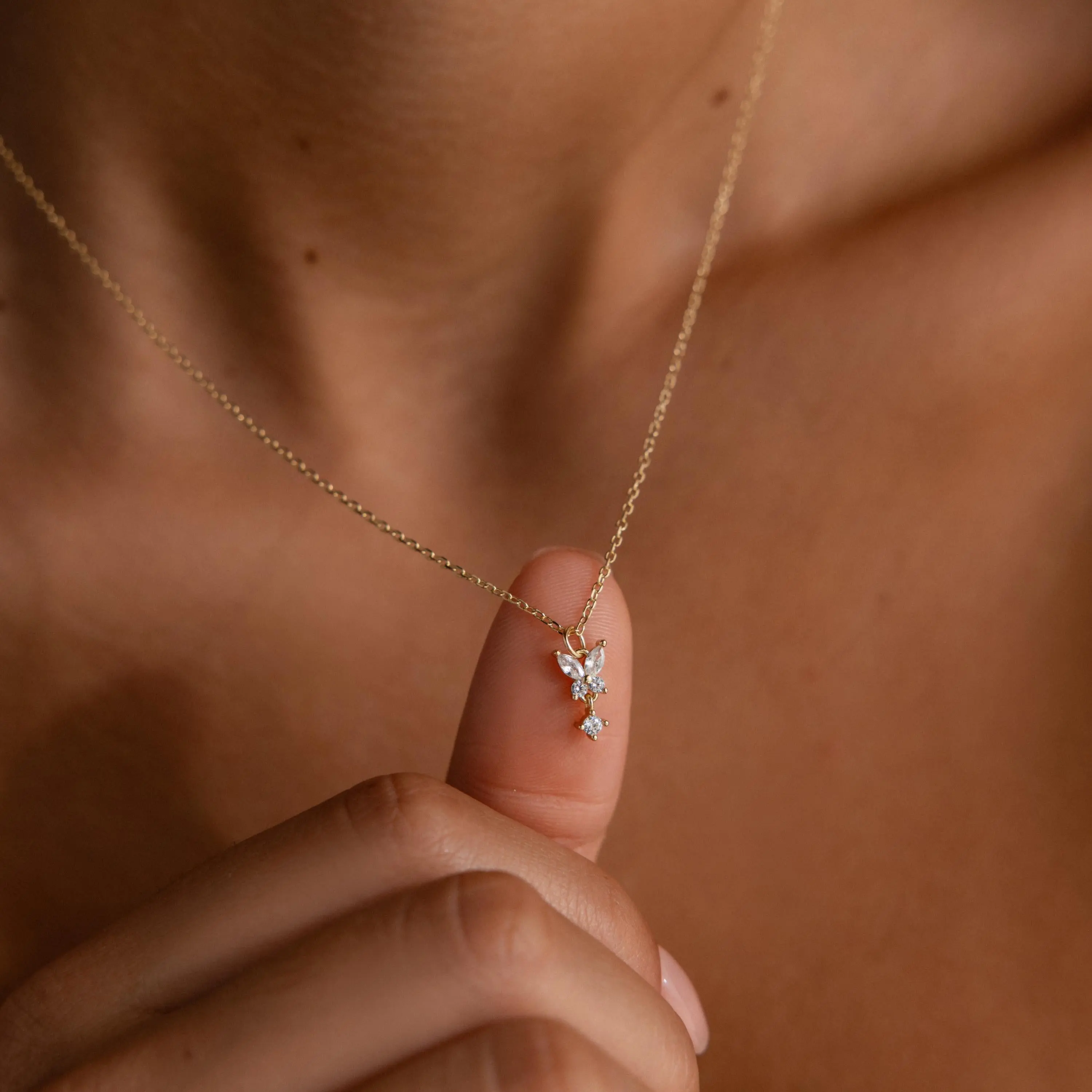 Butterfly Drop Necklace by Caitlyn Minimalist - Mariposa Crystal Pendant Necklace - Cubic Zirconia Diamond Necklace in Gold & Silver - Dainty Jewelry - Sister Gift