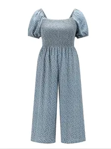 Women's Plus Size Floral Bohemian Boho Romper Slim Fit Ruched Fashion Casual Summer Style, Comfortable One-Piece Jumpsuit for Everyday Wear