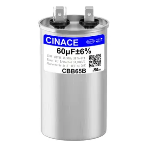 CINACE 60uF 60MFD CBB65 Run Circular Or Start Capacitor For Air Conditioner, AC Motor Run, Fan Start, Condenser Straight Cool, Heat Pump, Condenser Unit, HVAC, Ice Maker 370/450VAC 50/60Hz