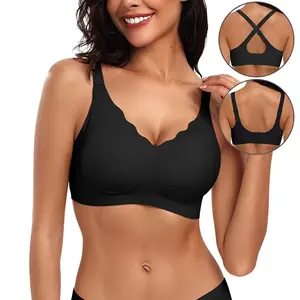 Wireless Jelly Push Up Bra | Seamless Scalloped V-Neck | Buttery Soft Full Coverage Tshirt Bra (Convertible)