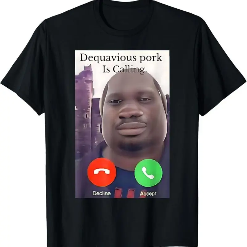 Women's Short-Sleeve Ribbed Pure Cotton T-Shirt - Daquavious Pork Calling John Pork Meme Joke Theme, Casual, Smooth, Comfortable, Father-Friendly
