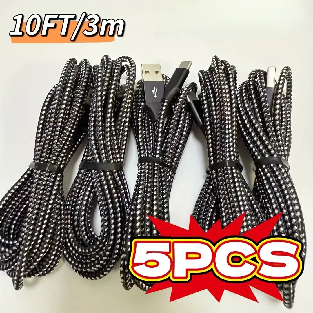 5Packs 10Ft USBC Fast Charger Cable for iPhone 17/16/15/15 Pro/15 Pro Max/15 Plus/iPad Pro/Air 5/MacBook for Samsung for Galaxy S25/S24/S23 Ultra for Huawei for Xiaomi for Honor for OPPO for Vivo