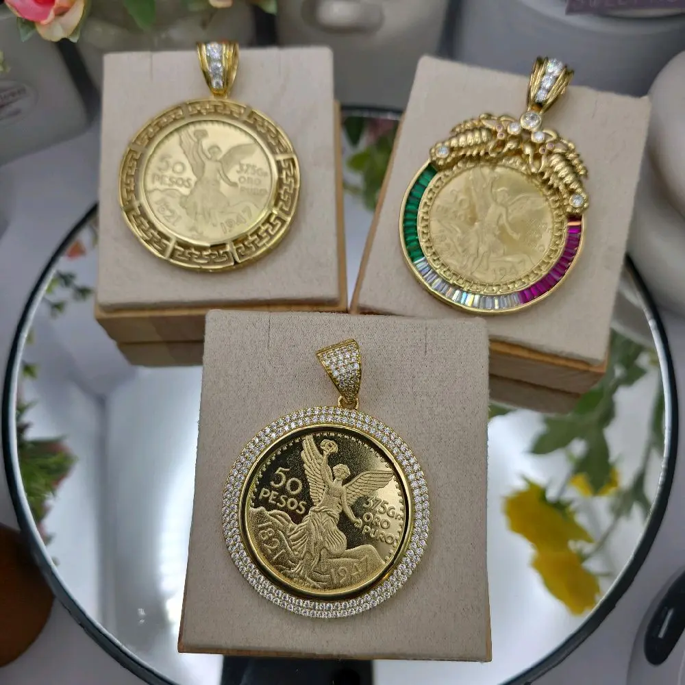 # 0345 14k Gold-Plated Centenario 50 Pesos Pendant, High-Quality Jewelry Charm (Solo Dije)Only Pendant