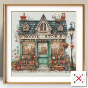House Scenery Cross Stitch without Frame, 1 Set DIY Cross Stitch Art Craft with Tools, Wall Decoration for Home Living Room Bedroom