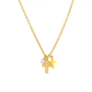 Golden-Plated Double Cross Charm Necklace, Dainty CZ Beaded Cross with Tiny Crystal, Adjustable 16-18in, Minimalist Y2K Jewelry, Cute Gift for Women & Girls, TikTok Trend