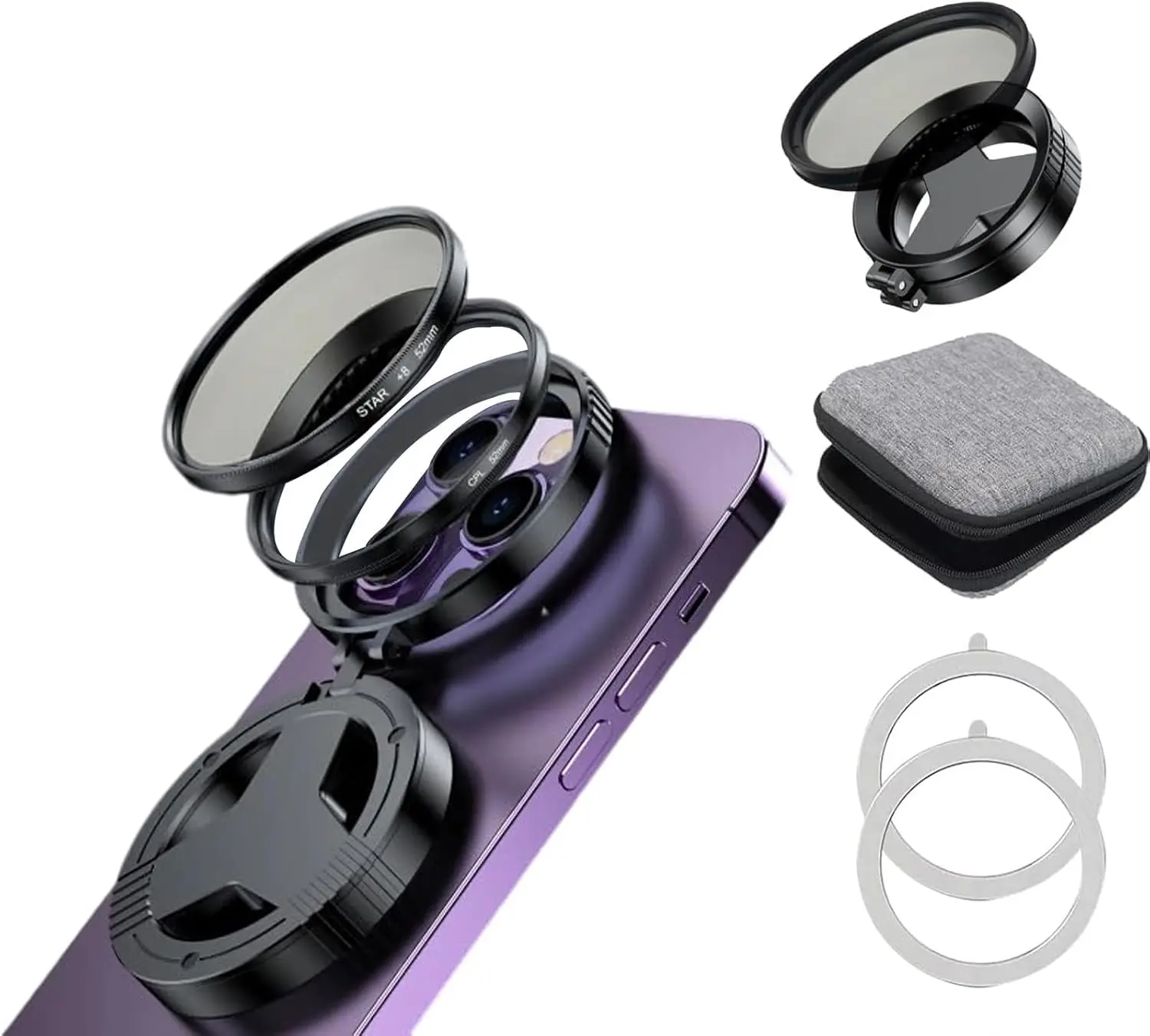 52mm Professional Magnetic CPL Polarizing Filter for iPhone 12-17, Quick-Mount Mobile Phone Lens Attachment, Anti-Glare, Reflection-Reducing, Color-Enhancing Accessory