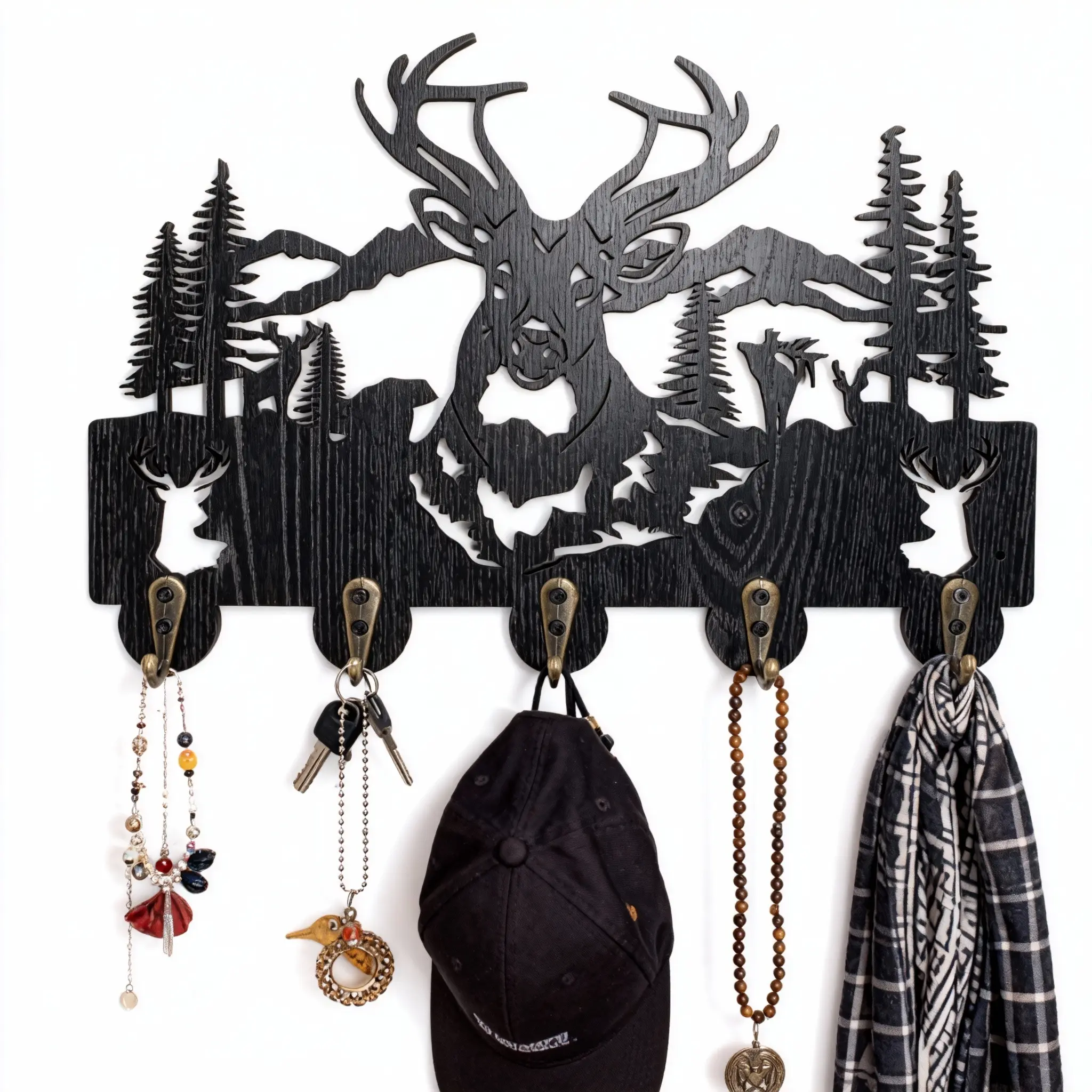 Rustic Style Deer-Shaped Wooden Key Holder, Animal-Themed Decor Wall-Mounted Organizer, Easy Installation, Perfect for Living Rooms, Hallways, Offices, Storage Hooks, Room Accessories, Decoration Items