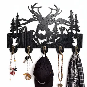 Rustic Style Deer-Shaped Wooden Key Holder, Animal-Themed Decor Wall-Mounted Organizer, Easy Installation, Perfect for Living Rooms, Hallways, Offices, Storage Hooks, Room Accessories