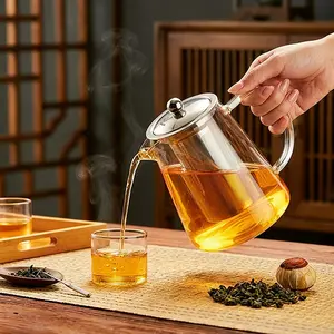 1 piece thickened high-temperature heat-resistant borosilicate glass teapot, 950 ml / 32.12 oz; home stainless steel filter for tea brewing; large-capacity teapot for boiling and brewing loose-leaf teas, black tea.