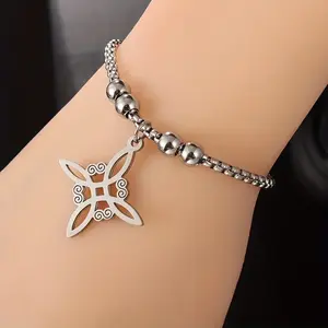 Stainless Steel 1pc Celtic Knot Wiccan Protection Charm Bracelet Geometric Symbolism Minimalist for Everyday & Party Durable Spiritual Amulet Mystical Protection Bracelet