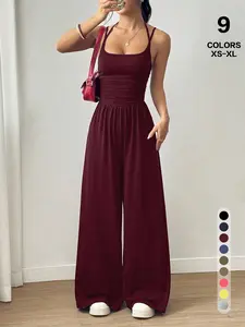 TFNOSIZE Women's Backless Spaghetti-Strap Top & Wide-Leg Sweatpants — Women's Matching Set: A figure-hugging, casual yet sexy jumpsuit, perfect for everyday wear.#TikTokShopStockUp