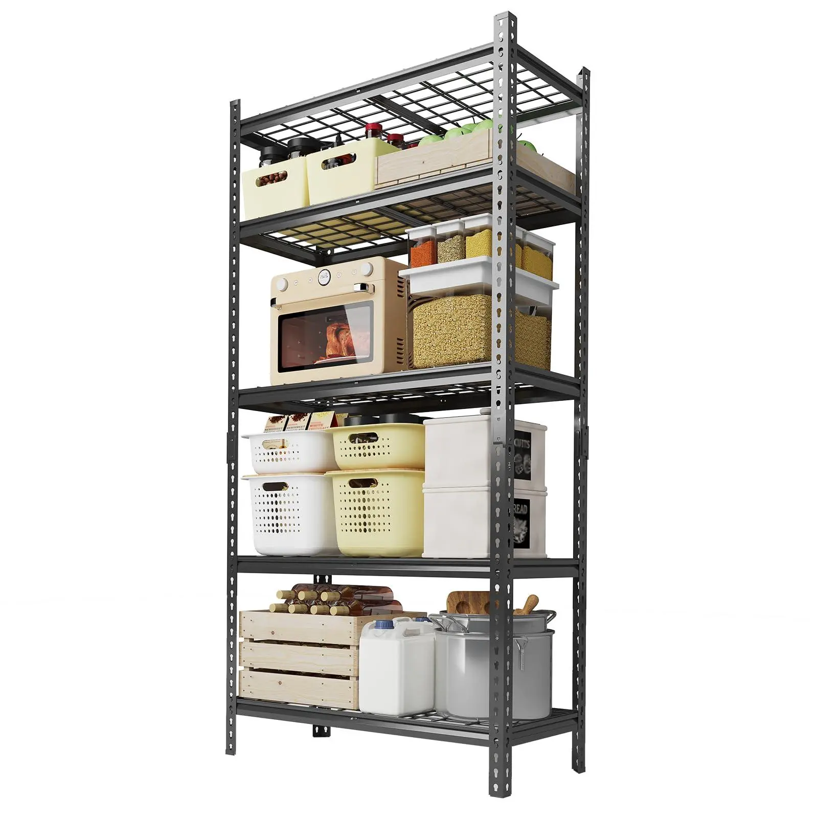 Heavy Duty 5-Tier Adjustable Carbon Steel Shelf Unit - 2000 LBS Capacity, Adjustable Metal Racks, Stabilizing Pads, 36 in W×16 in D×72 in H for Garage, Workshop, Pantry, Supermarket (2-Rack/Table Option)