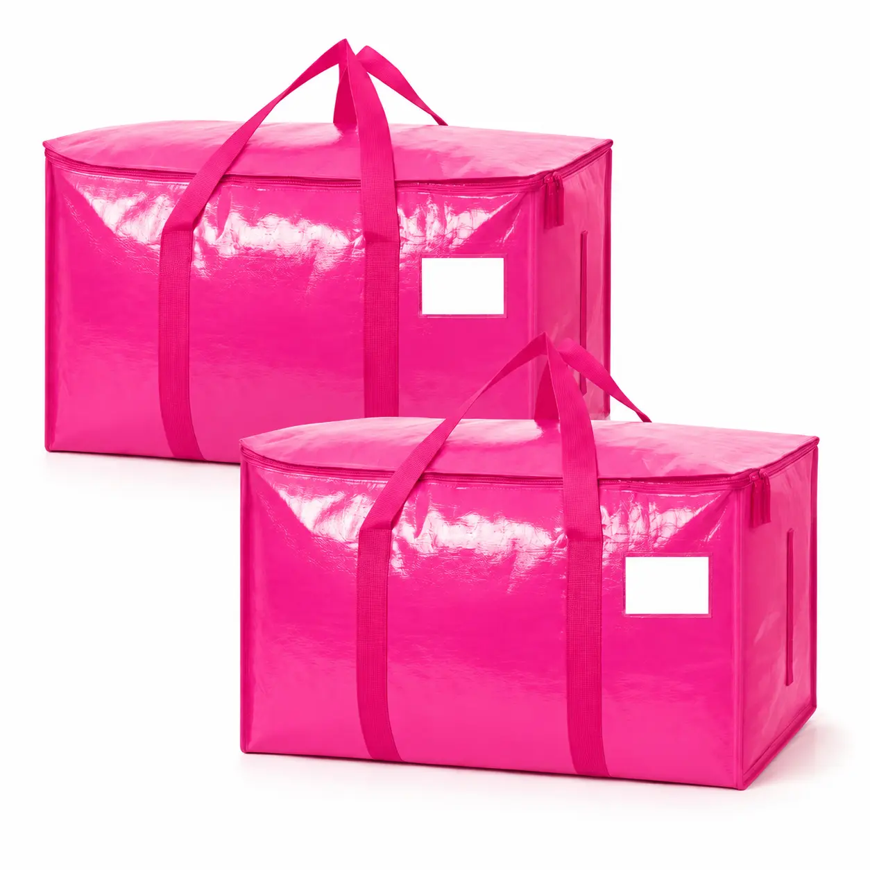 Pink Extra Large Moving Storage Bags with Zippers, Reinforced Carry Handles and Label Pockets, Reusable Foldable Packing Totes for Clothes, Bedding, Blankets, College Dorm, Travel, Closet and Home Organization