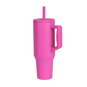 Elemental 40 oz Commuter Tumbler with Handle and Straw - Spill Proof Insulated Stainless Steel for Hot and Cold Beverages - Spill Proof Lid