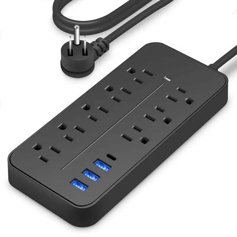 Power Strip Surge Protector with 4ft Extension Cable, 1 Count Portable Power Strip With 8 AC Outlet, 3 USB & 1 Type-C Port, Fireproof Power Strip For