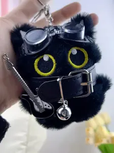 Cute Cat Design Keychain, Punk Style Plush Pendant Keychain for Women & Men, Fashion Accessories for Daily Use, Trendy All-match & Exquisite Keychain for Birthday Gift
