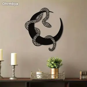 Metal Wall Art Snake & Moon Design, Bohemian Home Decor Artwork, Perfect for Bedside or Living Room, Indoor Outdoor Use, Ideal for Holidays, Wall Decoration