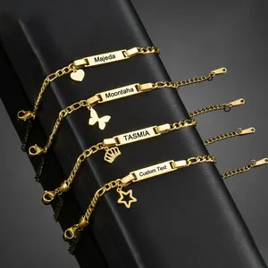 SFL-B515 New Fashion Five-Pointed Star Crown Butterfly Love Lettering Customizable Bracelet Titanium Steel Children's Curved Bracelet Creative Gift Children