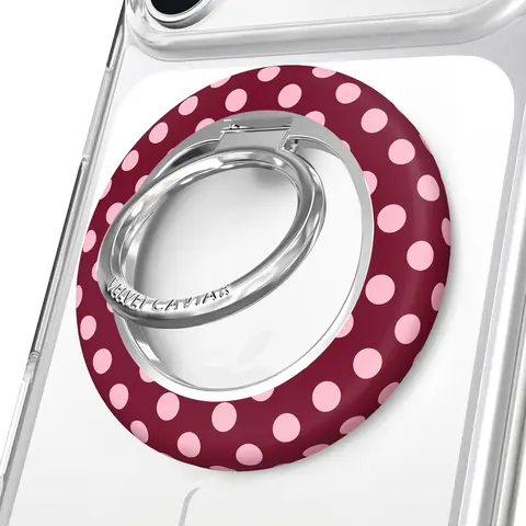 Velvet Caviar Raspberry Polka Dot Metal MagSafe Phone Ring Grip Holder - Magsafe Compatible, Magnetic Cellphone Handheld Accessories Mount