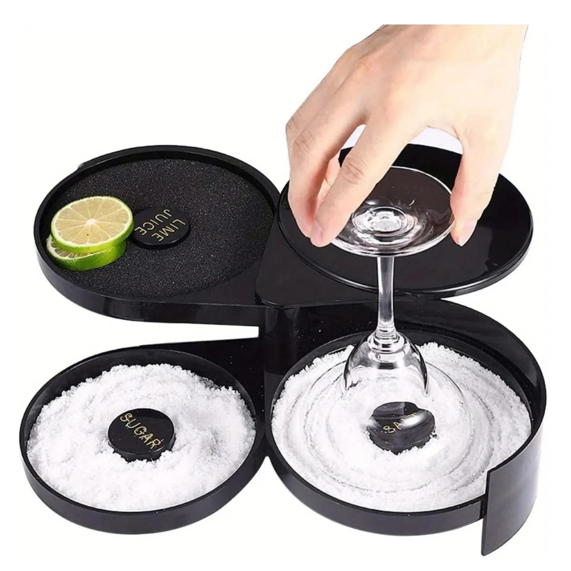 3-tier Bar Glass Rimmer for Margaritas and Cocktails, Bartender Tool with Salt and Spice Container, Cocktail Crafting, Essential Mixology Accessory