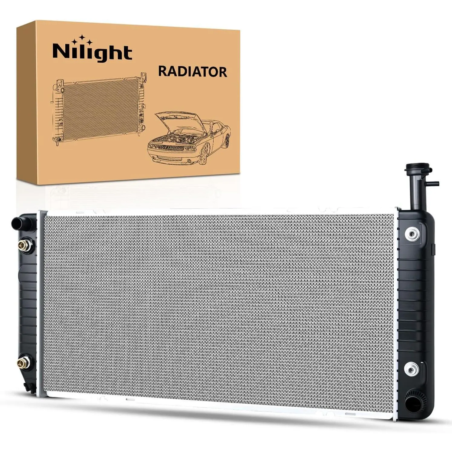 Nilight Premium Grade Aluminum Core Radiator Complete Unit - 103% Leak Tested, Boosts Boiling Point, Maintains Pressure, Optimum Cooling Efficiency for Chevy/GMC 4.8L/6.0L V Engine 2004-2018 (Express 2500/3500, Savana 2500/3500), GM3010483