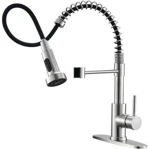 Kitchen Faucets with Pull Down Sprayer, Single Handle Pull Out Spring Sink Faucets High Arc Brushed Nickel Stainless Steel 1 or 3 Hole for RV Laundry Farmhouse Bar