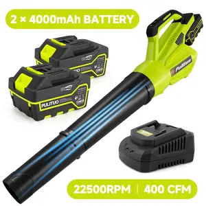 PULITUO 20V Cordless Leaf Blower with 4.0Ah Battery, 400 CFM Airflow 90 MPH Wind Speed, Lightweight Electric Leaf Blower with Long & Short Nozzles for Yard Garden Lawn Cleaning, Lawn Care Equipment, Batteries