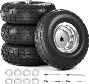 【Sumnew】Upgraded 4.10/ 3.50-4 Flat-Proof Tires And Wheels, 10" Solid Rubber Tires with 5/ 8" Axle Hole And Double Sealed Bearings for Trolley Wheels, Cart Wheels, Dump Trucks, 4 Pack Black with Orange Tires