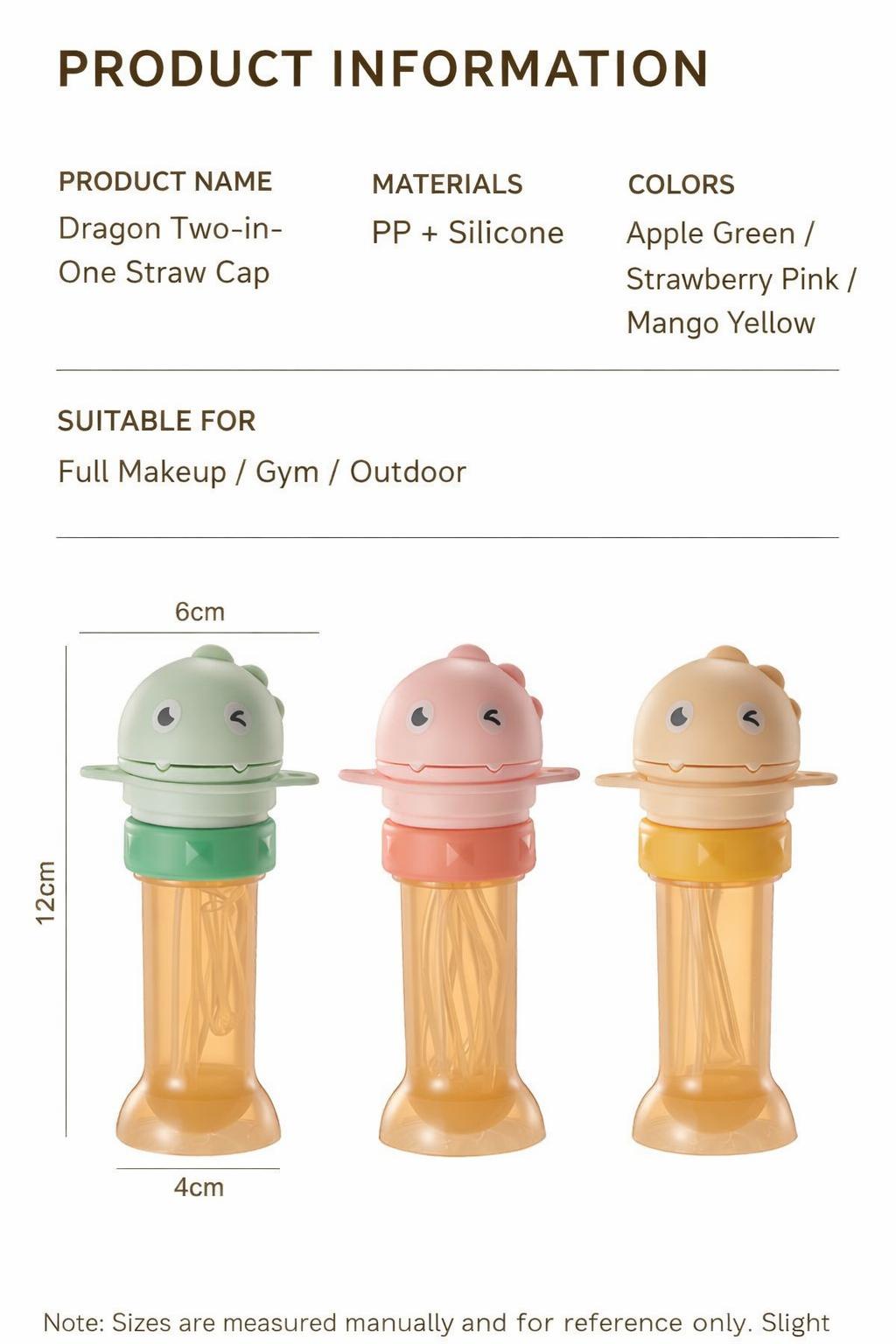 Universal 2-in-1 Dinosaur Bottle Cap with Straw – Dual Size 28/35mm, Spill-Proof Cute Drinking Lid for Water & Soda Bottles, Ideal for Makeup, Gym & Outdoor