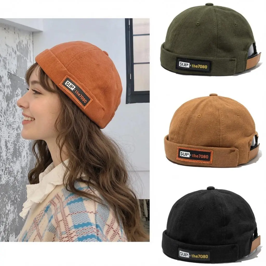Vintage Brimless Docker Cap Adjustable Cotton Miki Hat Retro Sailor Beanie Fisherman Hat for Men Women