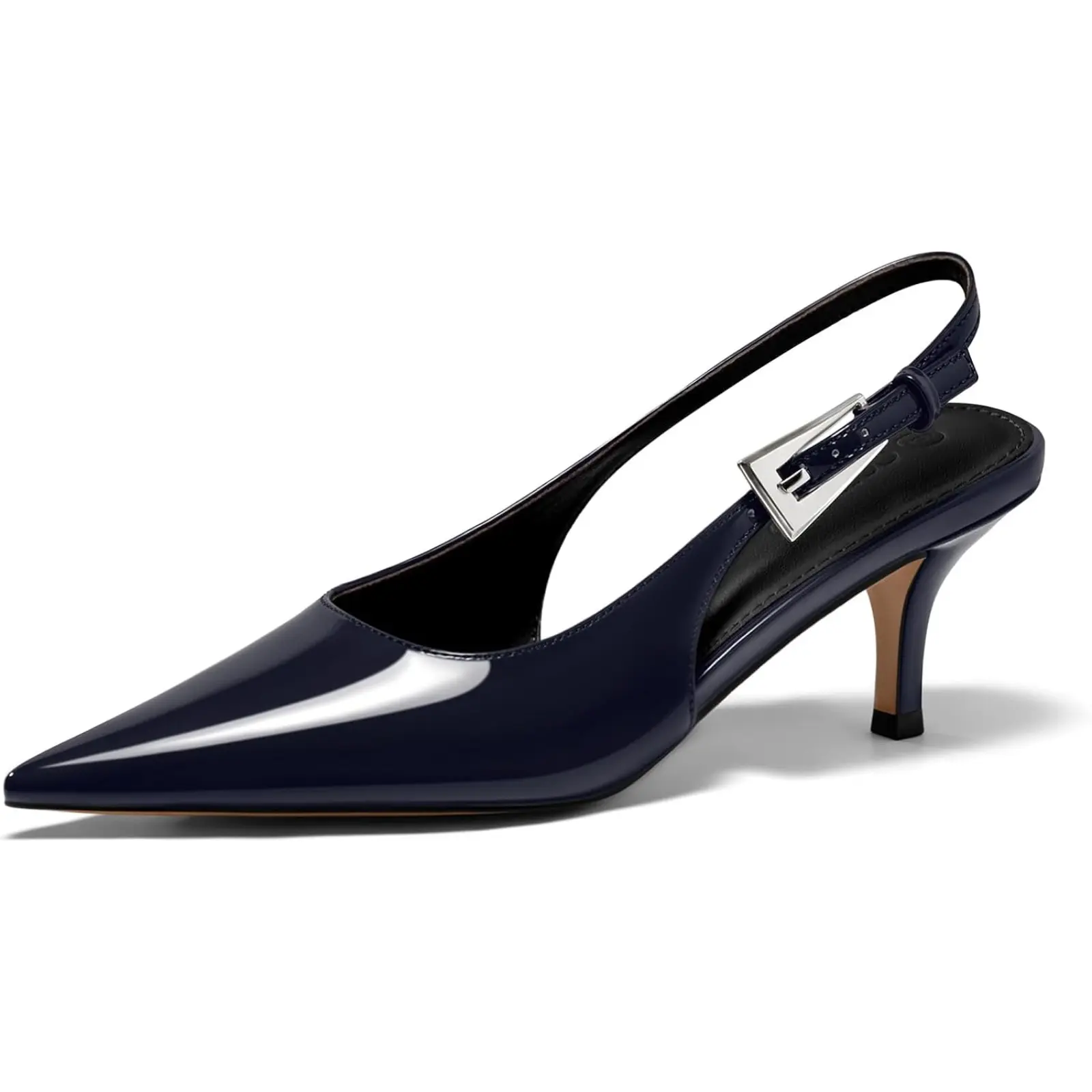 Coutgo Women's Slingback Kitten Low-Heel Footwear - Closed Pointed Toe, Buckle Pumps, Rubber-Soled Dress Shoes for Work, Wedding